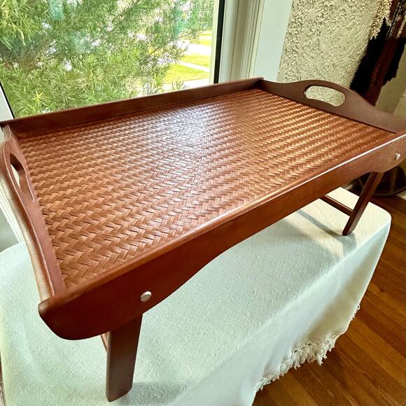 Boho Bali Collection Folding Bed Tray with Rattan Top by Pomerant – New in Box - Picture 1 of 16